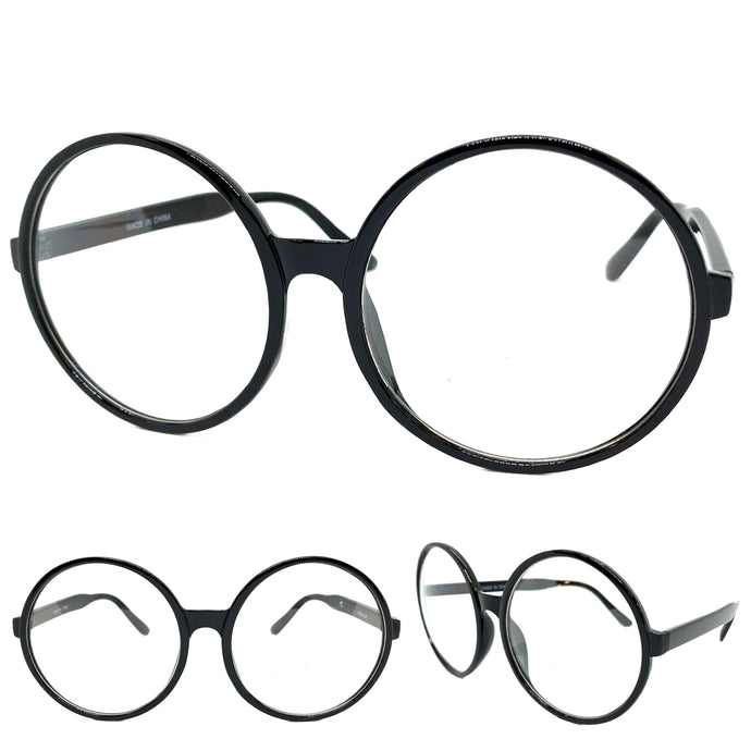 Oversized Vintage Retro Style Clear Lens EYEGLASSES X-Large Black Frame 80828
