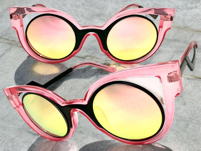 Classic Vintage Retro Cat Eye Style SUNGLASSES Funky Pink Frame 1737