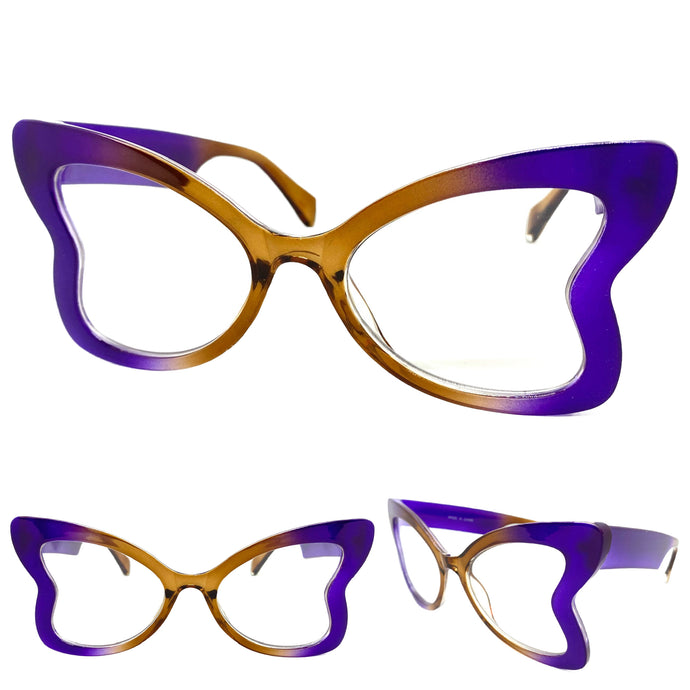 Oversized Vintage Retro Style Clear Lens EYEGLASSES Large Butterfly Purple Frame 81261