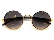 Classy Elegant Sophisticated Luxury Hip Hop Style SUNGLASSES Round Gold & Wooden Frame 7535