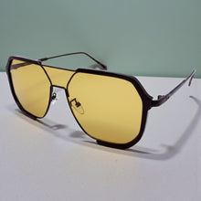 Classy Trendy Bold Modern Retro Shield Style SUNGLASSES Black Frame - Tea Tone Lens 5399