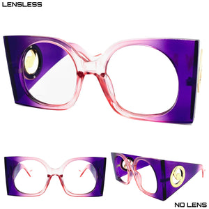 Oversized Vintage Retro Style Huge Thick Purple & Pink Lensless Eye Glasses- Frame Only NO Lens 2158