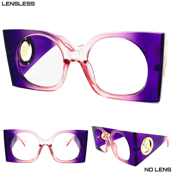 Oversized Vintage Retro Style Huge Thick Purple & Pink Lensless Eye Glasses- Frame Only NO Lens 2158