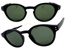 Classic Elegant Vintage Retro Style SUNGLASSES Round Black Frame - Dark Green Lens 81011