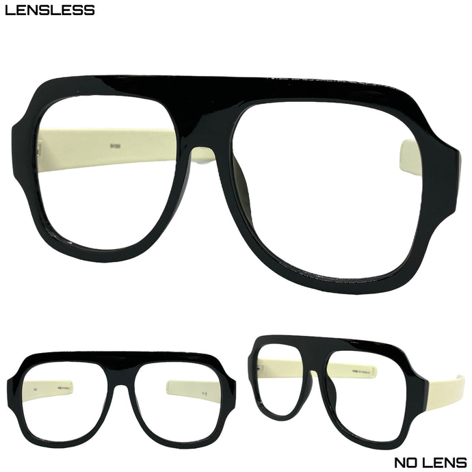 Oversized Classic Vintage Retro Style X-Large Black Lensless Eye Glasses- Frame Only NO Lens 541095