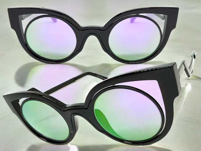 Classic Vintage Retro Cat Eye Style SUNGLASSES Funky Black Frame - Purple Lens 1737