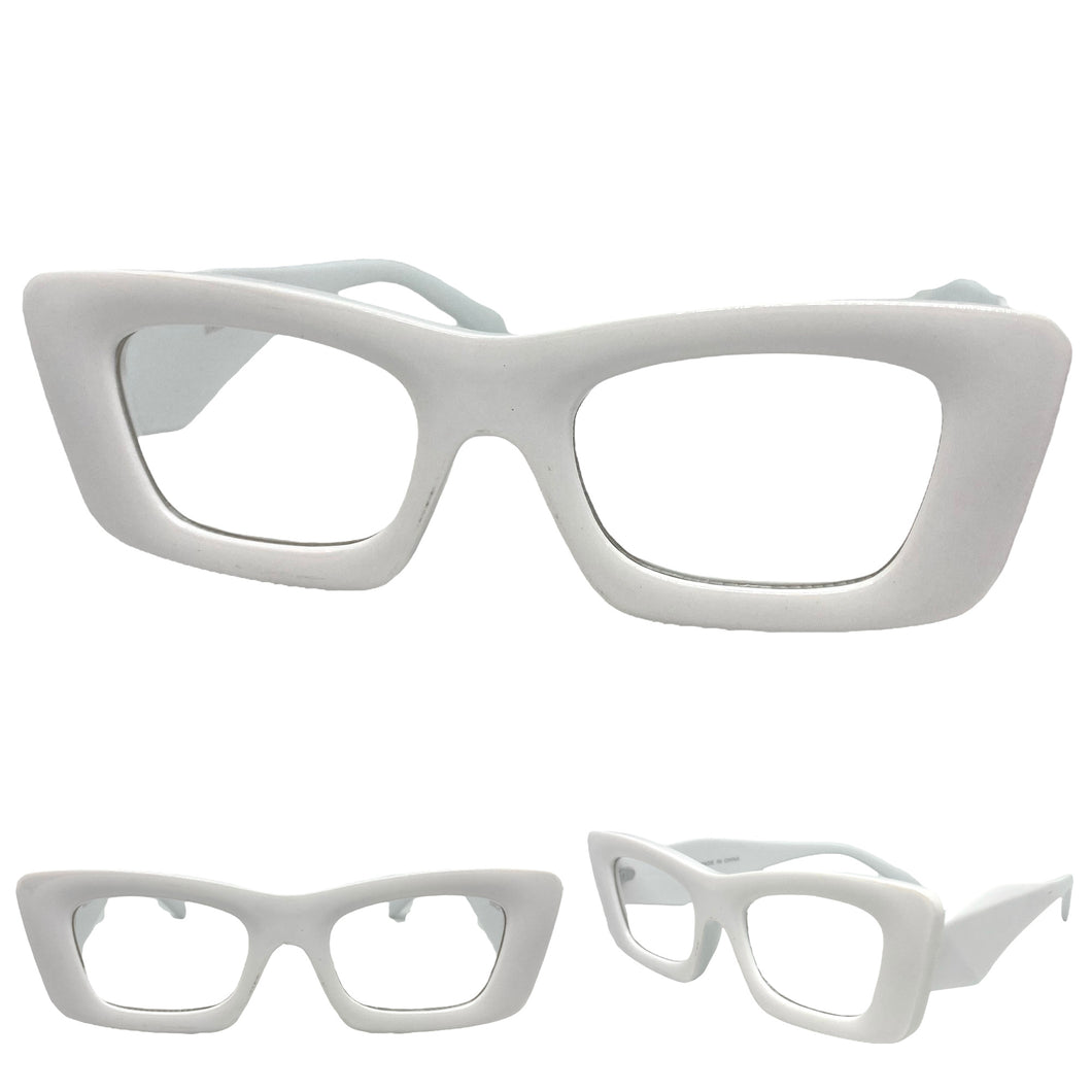 Exaggerated Vintage Retro Style Clear Lens EYEGLASSES Thick White Frame 81260