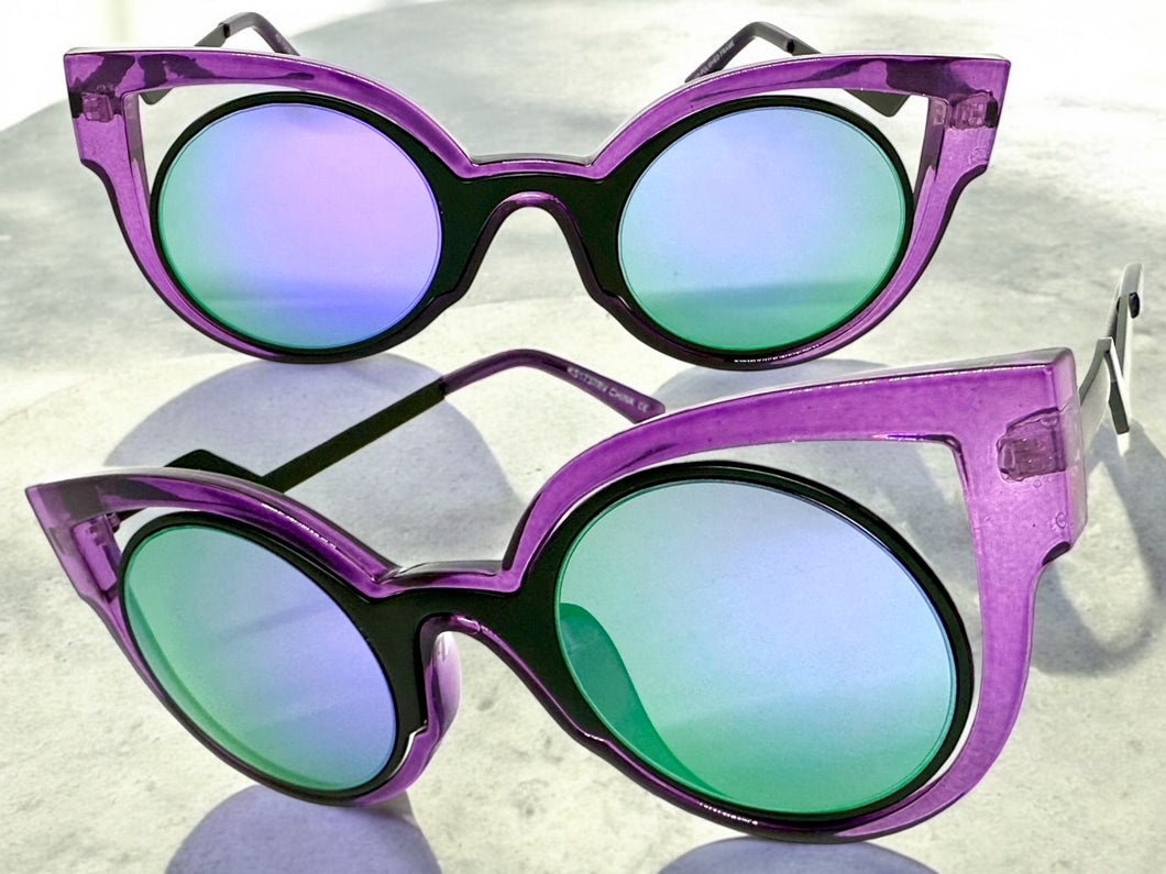 Classic Vintage Retro Cat Eye Style SUNGLASSES Funky Purple Frame 1737