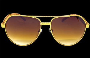 Classy Elegant Sophisticated Luxury Hip Hop Aviator Style SUNGLASSES Gold & Wooden Frame E0378