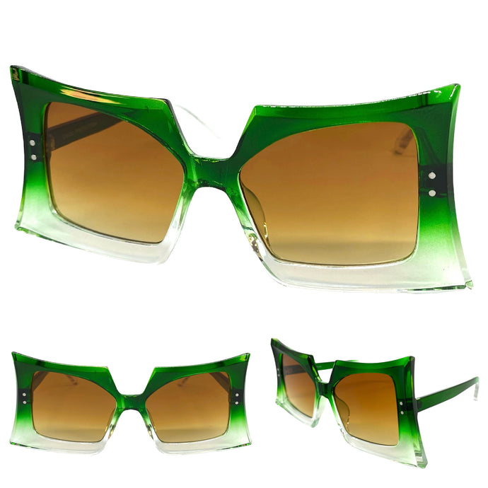 Oversized Vintage Retro Style SUNGLASSES Large Funky Green Frame 80847