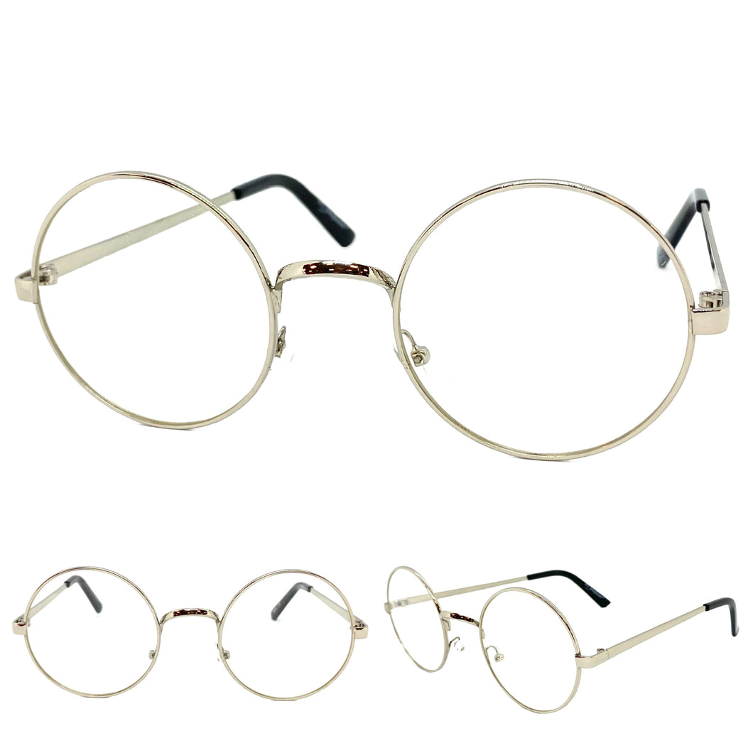 Classic Vintage Retro Style Clear Lens EYEGLASSES Round Silver Frame 6569