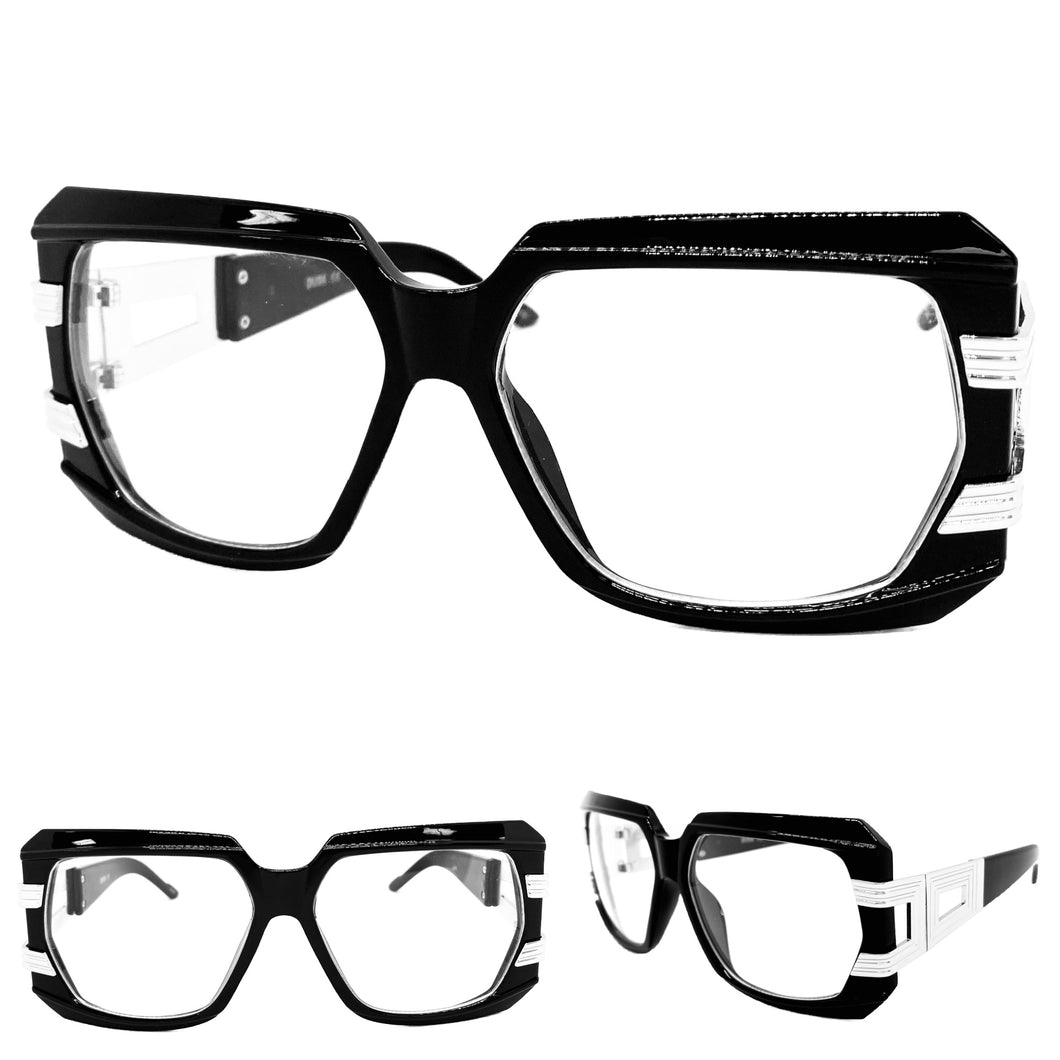 Oversized Classic Vintage Retro Hip Hop Style Clear Lens EYEGLASSES Large Black Frame 3875