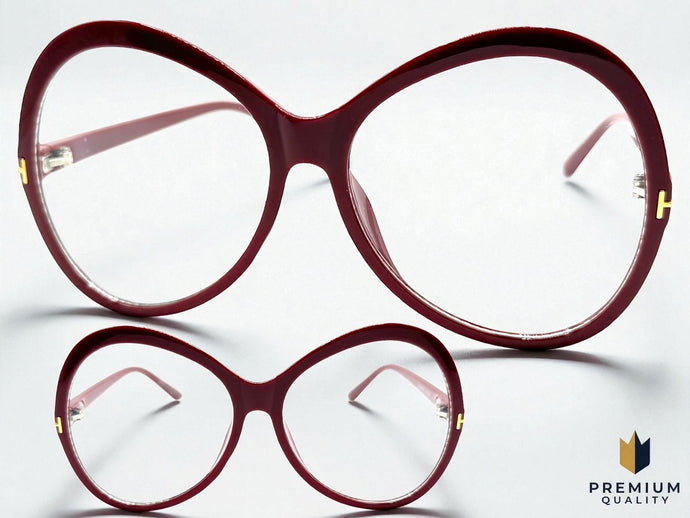 Oversized Vintage Retro Style Clear Lens EYEGLASSES Large Round Burgundy Frame E2085