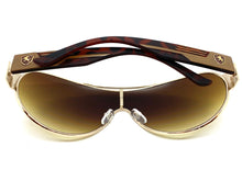 Classic Contemporary Modern Shield Style SUNGLASSES Sleek Gold Frame 3940