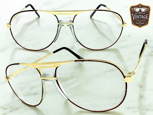Classic TRUE Vintage Retro Aviator Style Clear Lens EYEGLASSES Gold Frame - Glass Lens M306