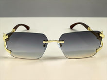 Classy Elegant Luxury Hip Hop Rapper Style SUNGLASSES Rimless Gold & Faux Wooden Frame - Smoke & Beige Lens 27806