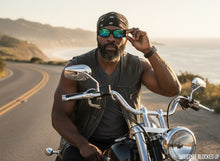 Classic Hardcore Biker Gangster Style LOCS SUNGLASSES Large Thick Black Frame - Green & Blue Lens 91320