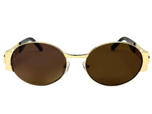 Classic Vintage Retro Luxury Hip Hop Rapper Style SUNGLASSES Oval Gold Frame - Brown Lens 27736