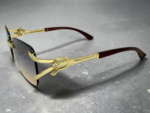 Classy Elegant Luxury Hip Hop Rapper Style SUNGLASSES Rimless Gold & Faux Wooden Frame - Smoke & Beige Lens 27806