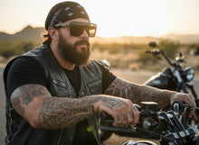 Classic Hardcore Biker Gangster Shield Style LOCS SUNGLASSES Large Black Frame - Dark Lens 91324