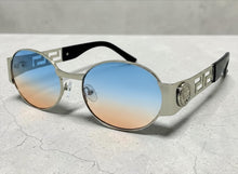 Classic Vintage Retro Luxury Hip Hop Rapper Style SUNGLASSES Oval Silver Frame - Blue Lens 27736
