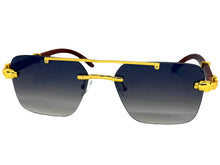 Classy Elegant Luxury Hip Hop Rapper Style SUNGLASSES Gold & Faux Wooden Frame - Gray Lens E2176