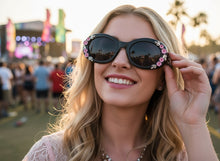 Classic Elegant Vintage Retro Style SUNGLASSES Thick Matte Black Oval Floral Frame 17008