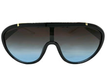 Classic Vintage Retro Style SUNGLASSES Black & Gold Frame - Gray & Blue Lens 3093