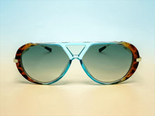 Classy Elegant Vintage Retro Aviator Style SUNGLASSES Large Turquoise & Gold Frame 2888