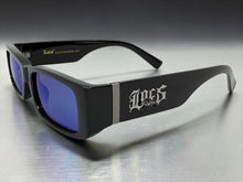 Classic Hardcore Biker Gangster Style LOCS SUNGLASSES Large Thick Black Frame - Blue Lens 91320
