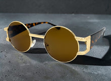 Classic Vintage Retro Luxury Hip Hop Rapper Style SUNGLASSES Round Gold Frame - Brown Lens 6556