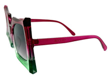 Oversized Exaggerated Vintage Retro Style SUNGLASSES Large Dark Fuchsia & Green Frame 1091
