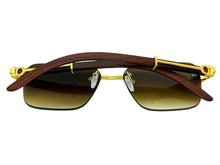 Classy Elegant Luxury Hip Hop Rapper Style SUNGLASSES Gold & Faux Wooden Frame - Brown Lens E2176