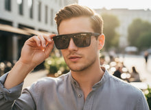 Classic Sporty Driving Fishing Biker SUNGLASSES Large Square Black Frame - Dark Lens E2183