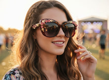 Oversized Vintage Retro Cat Eye Style SUNGLASSES Large Burgundy Frame - Flowers & Gold Leaf Accents 6806 (Copy) (Copy)