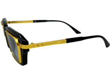 Classic Vintage Retro Luxury Hip Hop Rapper Style SUNGLASSES Square Black & Gold Frame - Blue Lens 81063