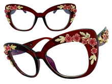 Oversized Vintage Retro Cat Eye Style Clear Lens EYEGLASSES Large Burgundy Frame - Flowers & Gold Leaf Accents 6806 (Copy)