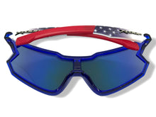 Oversized Sporty Wrap Around Style SUNGLASSES Large Blue Patriotic USA Flag Frame 3737