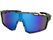 Military Tactical Hunting Fishing Wrap Around Safety SUNGLASSES Large Camouflage Frame - Blue Lens CAMO3