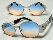 Classic Vintage Retro Luxury Hip Hop Rapper Style SUNGLASSES Oval Silver Frame - Blue Lens 27736