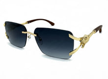 Classy Elegant Luxury Hip Hop Rapper Style SUNGLASSES Rimless Gold & Faux Wooden Frame - Gradient Lens 27806