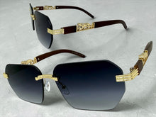 Classy Elegant Luxury Hip Hop Rapper Style SUNGLASSES Gold & Faux Wooden Frame - Gradient Lens 27804