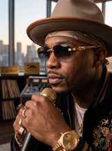 Classy Elegant Luxury Hip Hop Rapper Style SUNGLASSES Gold & Faux Wooden Frame - Gradient Lens 27804