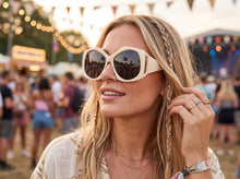 Oversized Exaggerated Vintage Retro Style SUNGLASSES Large Cream Frame - Dark Lens E2003