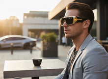 Space Futuristic Robotic Cyclops Modern Contemporary Party Raver SUNGLASSES Sleek Gold Frame LH315