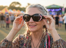 Classic Elegant Vintage Retro Style SUNGLASSES Thick Matte Black Oval Floral Frame 17008
