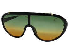 Classic Vintage Retro Style SUNGLASSES Black & Gold Frame - Green & Orange Lens 3093