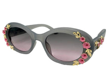 Classic Elegant Vintage Retro Style SUNGLASSES Thick Matte Gray Oval Floral Frame 17008