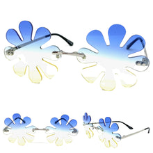 Funky Party Club Raver Hippie SUNGLASSES Blue & Yellow Flower Shaped Lens 7517