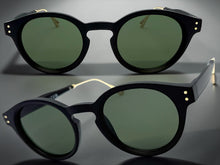 Classic Elegant Vintage Retro Style SUNGLASSES Round Black Frame - Dark Green Lens 81011